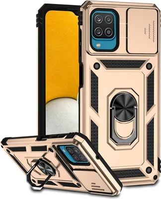 Image de Étui pour Samsung Galaxy A12 étui double couche avec couvercle coulissant pour l'appareil photo et anneau de support Or