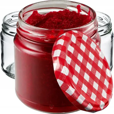 Produktbild von KADAX Einmachgläser mit Deckel "Lerma", Einweckgläser, 200 ml, 50 Stück, Deckel mit rotem Karomuster