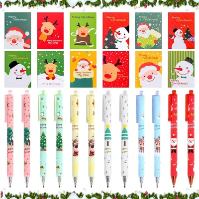 Productafbeelding van Kerst-schrijfwaren - Set van 24 - Mini-notitieblokken Kerstmis kinderen - Kerstgel inktpennen - Kerstfeest - Gunstcadeau