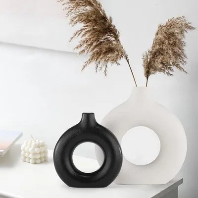 Produktbild von Famanu Vase für Pampasgras, 2 Stück, handgefertigte moderne Wohnraumdekoration - Weiß