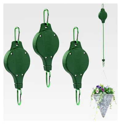 Produktbild von 3 Stück Pflanzenaufhänger, Seilrolle für Ampelaufzüge, einziehbare Blumenkorb-Haken, verstellbare Aufhänger für Pflanzen und Vogelhäuser, Grün