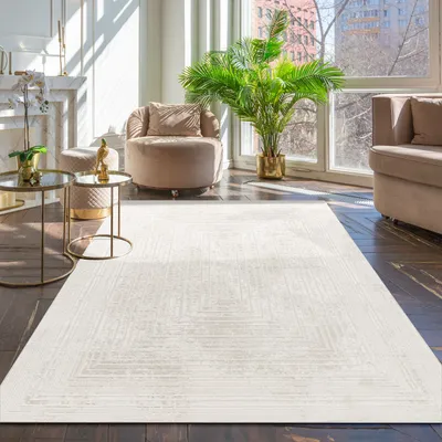 Image de Tapis de salon à poils courts Motif scandinave Boho Uni 3D Beige Crème Dimensions 160 x 230 cm
