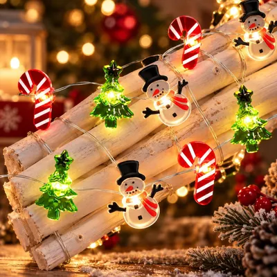 Lichterkette mit Timer, 2 m, 20 LEDs, Weihnachtsmotive