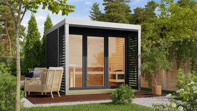 Produktbild von Saunahaus Außensauna Gartensauna Ares 3 anthrazit 277x276x232 cm Metallfarbe: weiß +LAGERABVERKAUF+