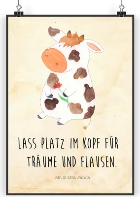 Produktbild von Mr. & Mrs. Panda Bild Kuh DIN A3 - Vintage - Geschenk, Kühe, drucke, Plakat, Wandbild, wanddeko, Kunstdruck, Motivtion, Magie, Bauernhof, Hof, Milch