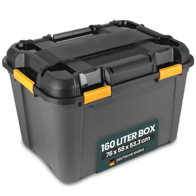 Produktbild von Kreher® Bunker Tough Aufbewahrungsbox 160L - extrem robuste IP67 Box aus recyceltem Kunststoff - Wasserdicht - ideal für Camping, Keller, Werkstatt