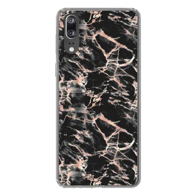 Produktbild von MuchoWow® Handyhülle Schutzhülle Hülle für Huawei P20 Roségold - Marmor - Muster - Schwarz Silikon Softcase Handy Hülle - Hardcover