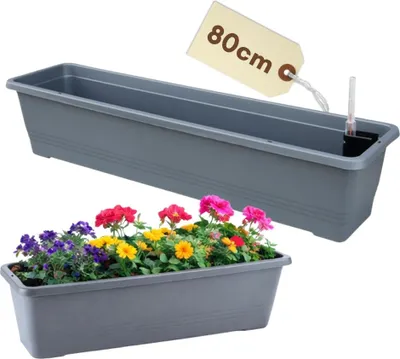 Produktbild von Blumenkasten Balkon Geländer Balkonkasten mit Halterung Blumenkasten Fensterbank Außen Rechteckiger Pflanzkasten mit Wasserspeicher Geländerkasten 80 Anthrazit