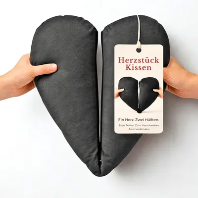Produktbild von HERZSTÜCK – Große Liebe | Herzkissen zum Teilen | Romantisches Geschenk für Paare & Fernbeziehung | Anthrazit