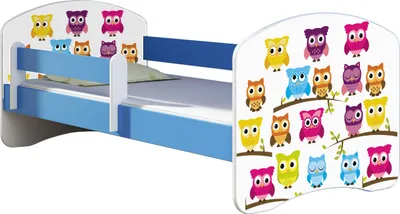 Image de ACMA lit d'adolescent lit d'enfant lit junior set complet avec matelas sommier à lattes et protection antichute bleu 31 hibou 140x70