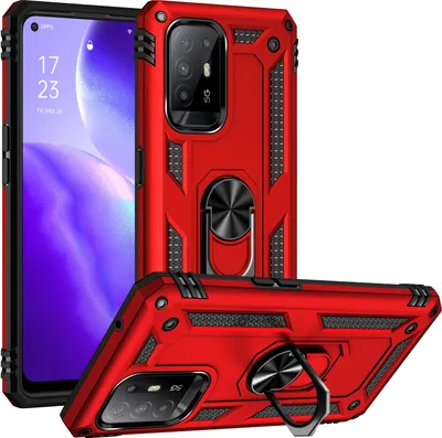 Produktbild von OPPO A94 5G Hülle, Dual Layer Robust Militäre Schutzhülle mit Ringhalterung Ständer für OPPO F19 Pro+ 5G/A94 5G/A95 5G / Reno5 Z Rot