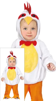 Productafbeelding van Hühnerkostuum voor carnaval, dierenmotief, gele snavel, compleet, maat: 86/92, kleur: wit