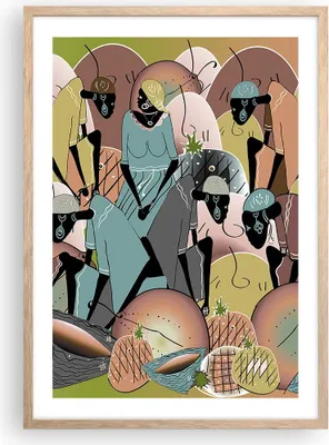 Produktbild von Gerahmtes Poster - Rahmen in heller Eiche - Afrikanisch Grafik Frauen - 50x70 cm - Wand Bild - Wanddeko - Wandbilder - Kunstposter - Wandposter - Bilderrahmen - Bilder - Kunstdruck - P2NPA50x70-4555