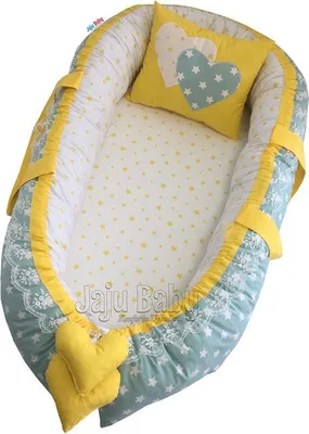 Produktbild von Jaju Baby Babynestchen mit Kopfkissen 100x60 cm Grün/Gelb Sterne