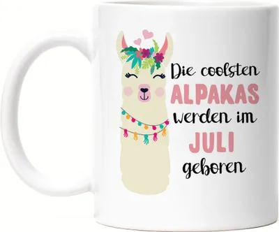 Produktbild von Die Coolsten Alpakas Werden im Juli Geboren Tasse Wunschmonat Geschenkidee Geburtstag