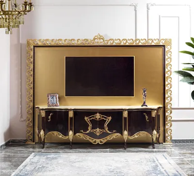 Image de Support TV Sideboard RTV Lowboard bois or Table de salon de luxe