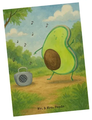 Produktbild von Mr. & Mrs. Panda Postkarte Avocado Tanzen Design - Weiß - Geschenk, Ansichtskarte, Musik, einzelkarte, Singen, Grußkarte, Fröhlich, Ansichtskarten, Postkarten, Party