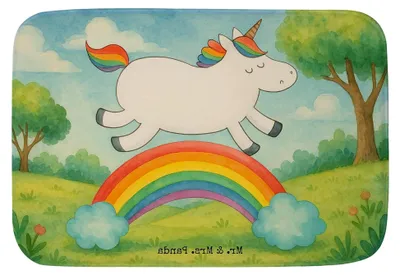 Produktbild von Badematte mit Einhorn und Regenbogen Design - Badezimmerteppich, Duschvorleger, Geschenk