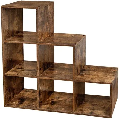 Produktbild von Vintage-Braun-Vitrine mit 6 Kisten - Freistehendes Büromöbel für Wohnzimmer und Schlafzimmer