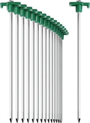 Produktbild von com-four® 16x Zelt-Heringe aus Stahl 250mm x Ø 7mm - lange und robuste Erdnägel mit Halterung aus Kunststoff - Felsboden-Hering für Camping und Outdoor - ideal für normalen und harten Boden