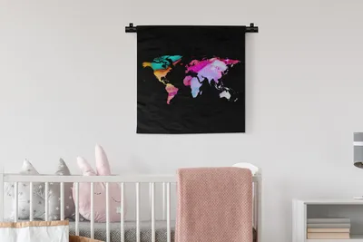 Produktbild von MuchoWow® Wandteppich Wandbehang Weltkarte - Farben - Farbe 60x60 cm Tapisserie Dekoration Wandtuch - Dekorationen - Wand Decke