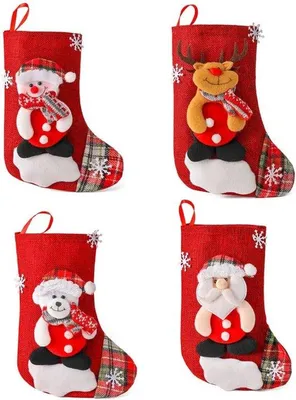Productafbeelding van Set van 4 Kerstsokken, grote kerstlaarzen, kerstman-sok om te vullen en op te hangen, kerstdecoratie