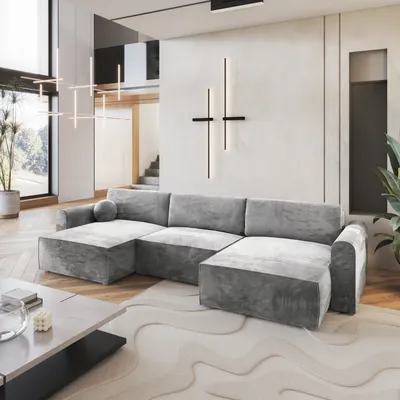 Produktbild von Masseno Ecksofa FENTO M mit Schlaffunktion U-Form, Sofa mit Bettkasten, Wohnzimmersofa, Couch, Soffa, Bettsofa, Couchgarnitur- Hellgrau, MONOLITH 84