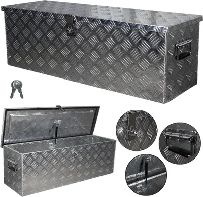 Produktbild von trucky Truckbox, Deichselbox Aluminium, Anhängerbox 15 Größen, Werkzeugkiste mit Schloss und Schlüssel, stabil und wasserdicht, Boxentyp:D100 (99 x 33 x 32 cm)