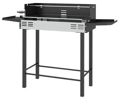 Image de Gril de jardin - Barbecue au charbon - 118x32x90 cm - Grille réglable en hauteur - Avec broche rotative - Pour jardin et camping - Noir