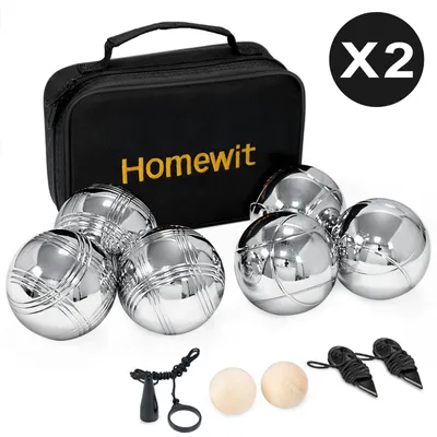 Produktbild von 2x 6 Boule Set mit 4 Zielholzkugeln, 4 Entfernungsmesser, 2 Boule-Kugelmagnet Und Tragetasche, 2 Verschiedenen Oberflächenstrukturen, Boccia Spiel