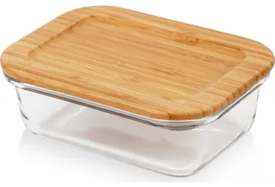 Imagen del producto de Recipiente de vidrio con tapa de bambú y junta de silicona para almacenar alimentos