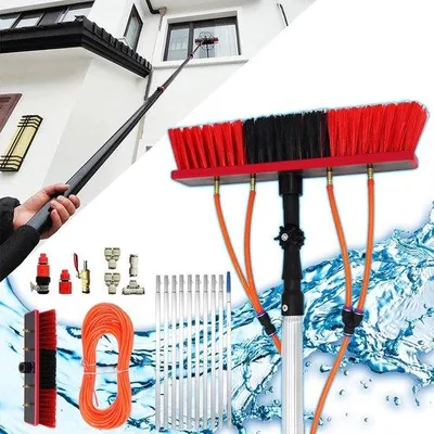 Produktbild von Teleskopische Balkenreinigung - Ausziehbarer Pinsel - Fensterreinigung - Mit Wassersystem - Bis zu 20 Meter - Silber