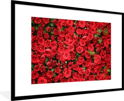 Produktbild von MuchoWow® Gerahmtes Poster Rosen - Rot - Strauch 90x60 cm - Poster mit Schwarzem Bilderrahmen Wandposter Rahmen Foto Bilder - Wanddekoration - Fotos