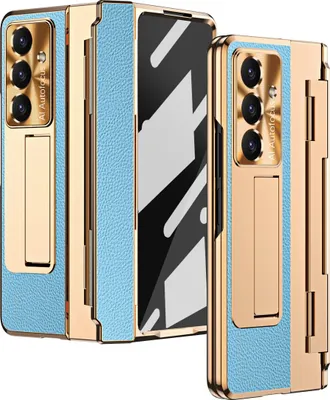 Obrázek produktu pro Pouzdro pro Samsung Galaxy Z Fold 7, Galvanizovaný pouzdro s ochrana displeje a objektivu, s držákem a stojánkem Modrý