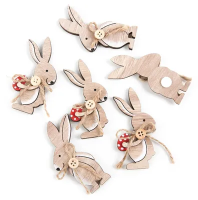 Produktbild von 6 kleine Osterhasen aus Holz Osterdeko zum Basteln 8,5 cm