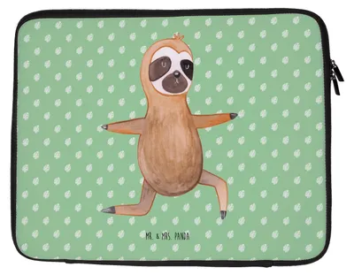 Produktbild von Mr. & Mrs. Panda Laptop Tasche Faultier Yoga 20 x 28 cm - Tropengrün - Geschenk, Laptoptasche, Hülle, Namaste, Laptophülle, Gelassenheit, Case