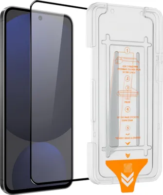 A smartphone screen protector and its installation guide.