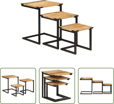 Produktbild von The Living Store Satztische 3 Stk. Massivholz Mango und Eisen