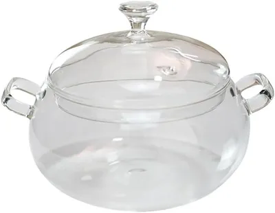 Produktbild von 3L Transparenter Glas Kochtopf mit Deckel und Doppelgriff – Ideal für Kochen. Suppe und Familienküche