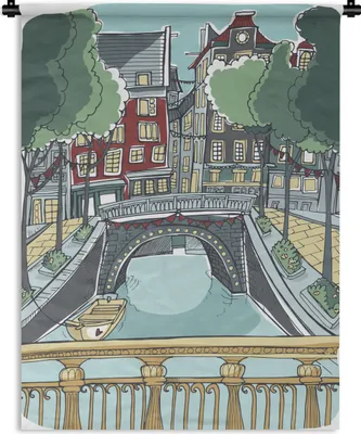 Produktbild von MuchoWow® Wandteppich Wandbehang Illustration der Grachten in Amsterdam 120x160 cm Tapisserie Dekoration Wandtuch - Wohnzimmer - Moderne