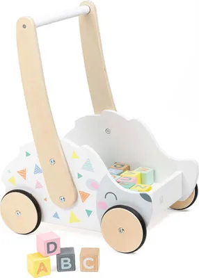 Produktbild von EUREKAKIDS - Gehhilfe aus Holz mit 30 Würfeln zum Spielen - Ab 18 Monaten bis 3 Jahren - Erkundung und Entdeckung - Würfel mit Zahlen und Buchstaben