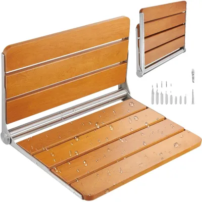 Produktbild von VEVOR Klappbarer Teak-Duschsitz, 20,9 x 16'' entfaltet, wandmontierte Klapp-Duschbank mit einer Tragfähigkeit von 500 lbs, platzsparender Klapp-Duschstuhl für die häusliche Pflege, für Senioren, schwangere Frauen und Kinder, Massivholz, 20 Zoll