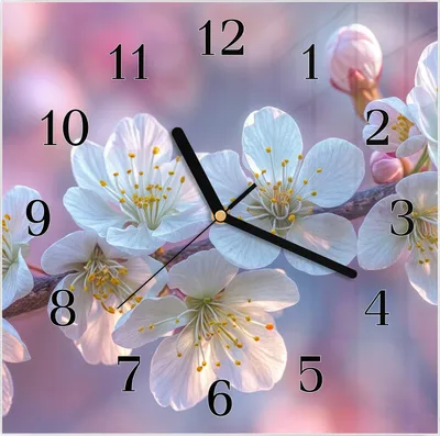 Produktbild von Wanduhr aus Glas mit Motiv Blühender Zweig- 30 x 30 cm - inkl. Aufhängesystem