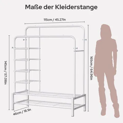 Productafbeelding van Kledingrek 125,5x164,5 cm - Vrijstaand kledingrek met 4 haken en 3 planken, groen