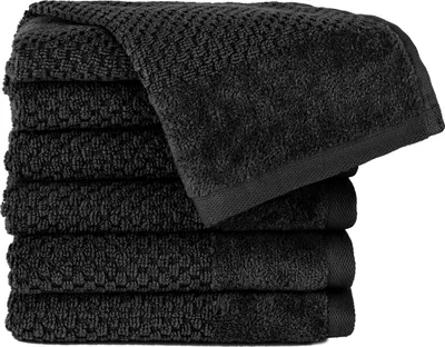 Produktbild von Pure Label 6-TLG Gästehandtücher 30x50 cm mit Aufhängeschlaufe aus 100% Baumwolle, saugstark und weich | 6 Gästehandtücher Schwarz, 30x50cm