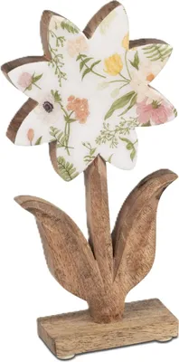 Produktbild von Dekoobjekt Blume mit Blumenmotiv H. 22cm weiß bunt natur Mangoholz Formano F26