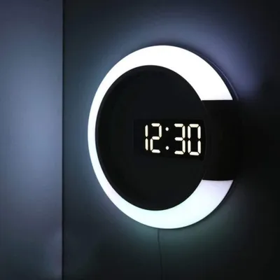 Produktbild von LED-Wanduhr, kreative Fernbedienung, Digitaluhr, Hohlspiegel, Temperaturalarm, 7 Farbwechsel, Nachtlicht für das Homeoffice
