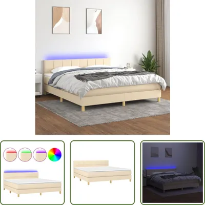 Produktbild von The Living Store Boxspringbett mit Matratze & LED Creme 180x200 cm Stoff