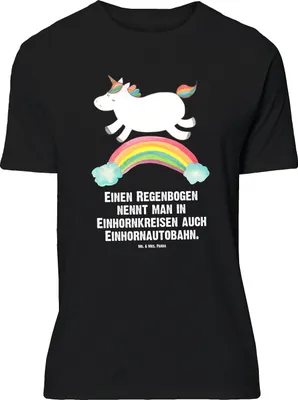 Produktbild von Mr. & Mrs. Panda Tshirt Einhorn Regenbogen - Schwarz - Geschenk, Shirt XXL, Einhornautobahn, Glitzer, Oversize T-Shirt, Unicorn, mit Spruch, Erwachsenwerden