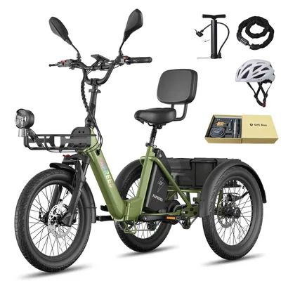 Produktbild von E Trike, Last bis 180 kg, Reichweite 85 km, 48 V 21 Ah Lithium Akku, Wasserdicht IPX5, sichere Hydraulikbremsen, Grün